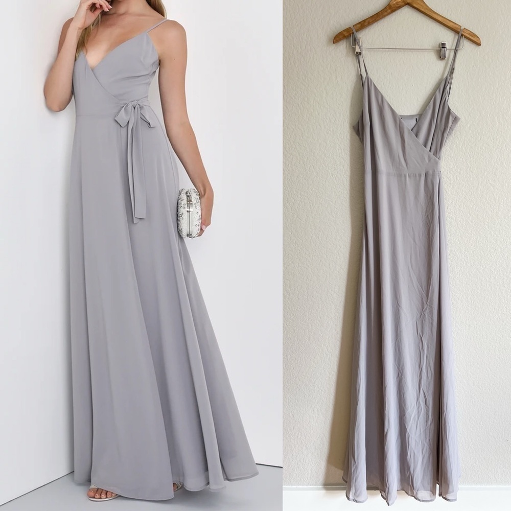 NWOT Easiest Elegance Grey Surplice Wrap Maxi Dress